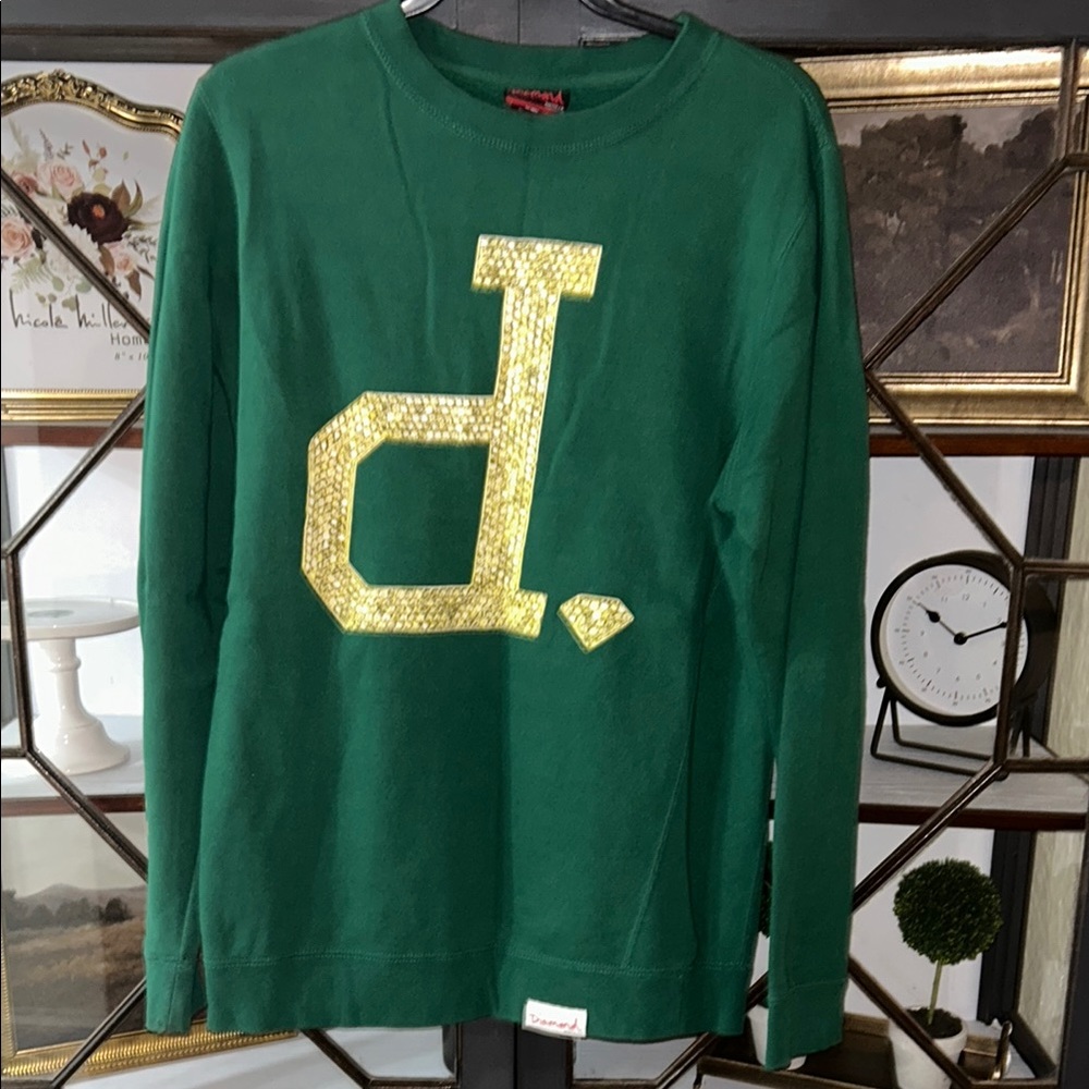 Diamond Supply Co. Green Crewneck Sweater with Gold Logo